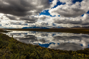 AUGUST 26, 2016 - Lakes of Central Alaskan Range - Route 8, Denali Highway, Alaska,a dirt road offers stunning views of Mnt. Hess Mountain, & Mt. Hayes and Mnt. Debora, Alaska