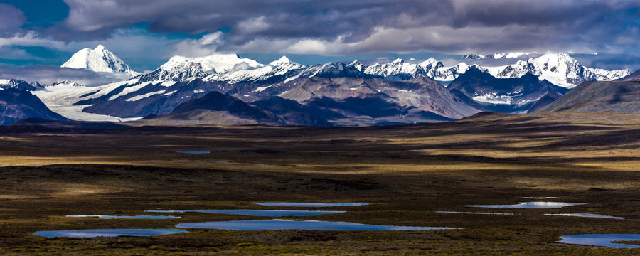 AUGUST 26, 2016 - Lakes of Central Alaskan Range - Route 8, Denali Highway, Alaska,a dirt road offers stunning views of Mnt. Hess Mountain, & Mt. Hayes and Mnt. Debora, Alaska