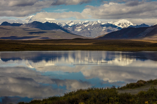 AUGUST 26, 2016 - Lakes of Central Alaskan Range - Route 8, Denali Highway, Alaska,a dirt road offers stunning views of Mnt. Hess Mountain, & Mt. Hayes and Mnt. Debora, Alaska