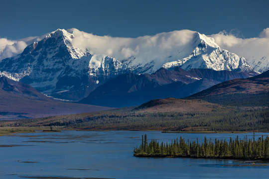 AUGUST 26, 2016 - Lakes of Central Alaskan Range - Route 8, Denali Highway, Alaska,a dirt road offers stunning views of Mnt. Hess Mountain, & Mt. Hayes and Mnt. Debora, Alaska