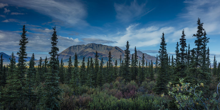 AUGUST 26, 2016 - Landscape views of Central Alaskan Range - Route 8, Denali Highway, Alaska,a dirt road offers stunning views of Mnt. Hess Mountain, & Mt. Hayes and Mnt. Debora, Alaska