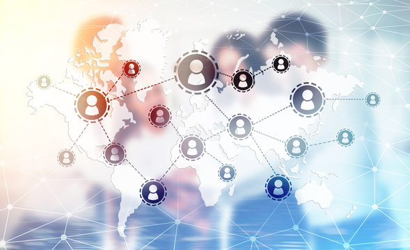 Man, woman and network sketch - Powered by Adobe