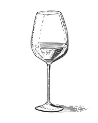 Red wine glass isolated Vintage engraved, hand drawn old