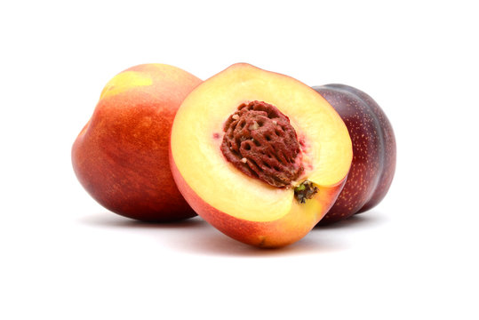 organic peach fruit on white background