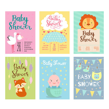 Baby shower invitation vector card.