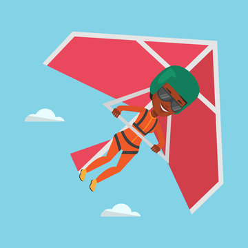 Woman flying on hang-glider vector illustration.