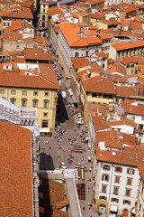 Florence, Italy. The view on the red tile roofs of houses.