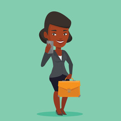Business woman making selfie vector illustration.