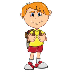 Little boy with backpack cartoon