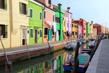 Fototapeta na wymiar Burano, Italy. The colorful buildings near a canal.