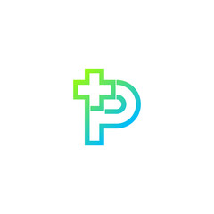 Letter P cross plus logo,Medical healthcare hospital Logotype