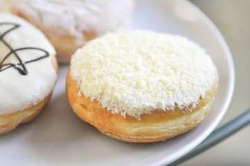 donut or doughnut in the plate