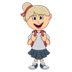 Little girl with backpack cartoon