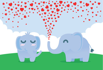 Breath of elephant is many heart shape in yard. This illustration about showing love of their.