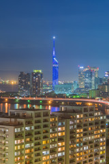 Naklejka premium Beautiful Night View cityscape of Hakata at Nigth in Fukuoka, Japan.