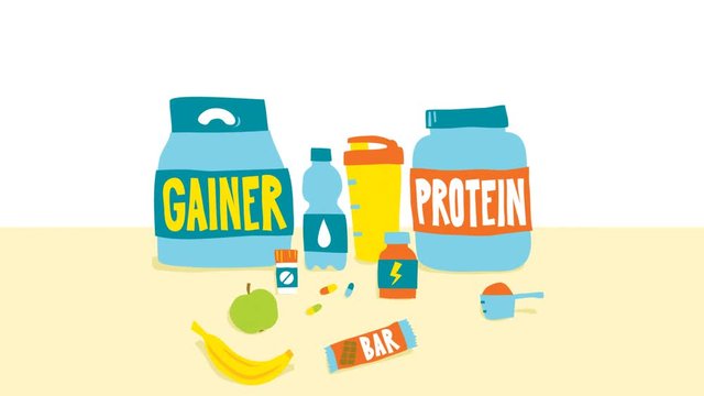 Sport food nutrition animated object set. HD cartoon style animation.