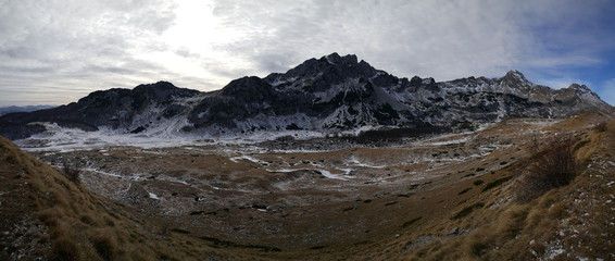 Panorama from snowy mountains