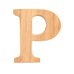 Font Wood alphabet letter - P, Font Isolated on white background