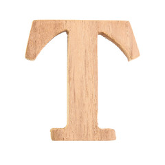 Font Wood alphabet letter - T, Font Isolated on white background