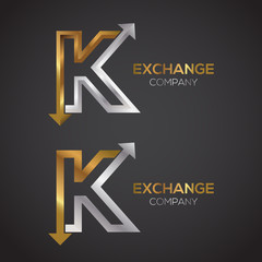 Letter K logo design template Gold and Silver color. Arrow creative sign