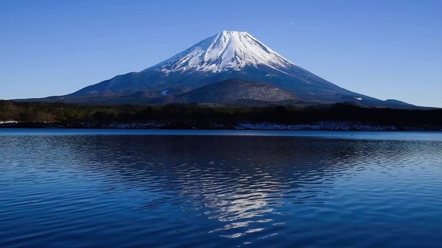 厳冬期の精進湖より富士山