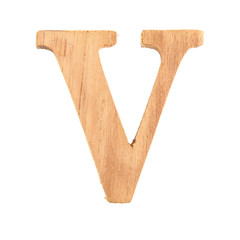 Font Wood alphabet letter - V, Font Isolated on white background