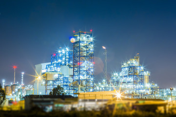 Night scene of oil and chemical refinery industrial plant