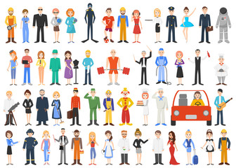 Set of different professions. People isolated on white background. Vector illustration. 