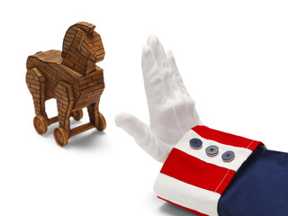 Uncle Sam Stopping Trojan Horse