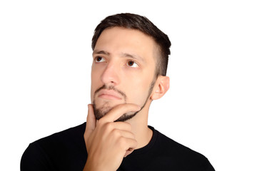 Portrait of young latin thoughtful man.