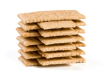 stack of grain crispbreads isolated on white background