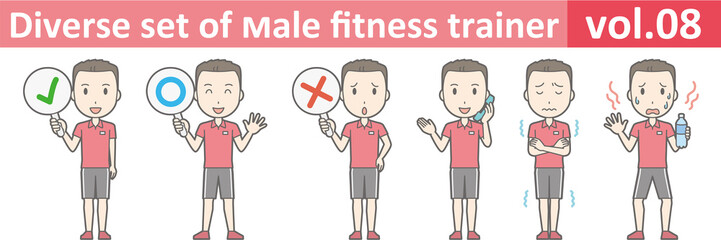 Fototapeta na wymiar Diverse set of male fitness trainer, EPS10 vol.08