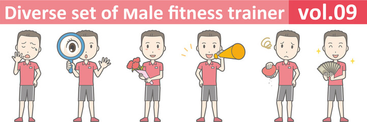 Fototapeta na wymiar Diverse set of male fitness trainer, EPS10 vol.09