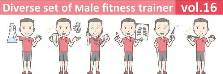 Fototapeta na wymiar Diverse set of male fitness trainer, EPS10 vol.16
