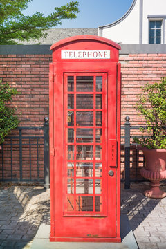 Vintage red telephone box.