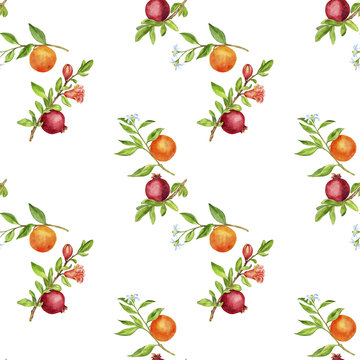 seamless pattern with pomegranates and oranges