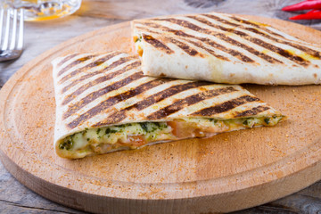 Fajitas on wooden board