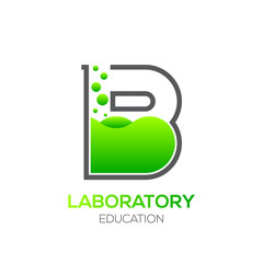 Letter B Green color,Laboratory beaker,Science education,Chemical Logotype