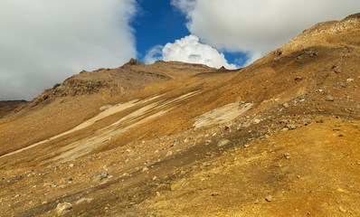 Glaciers on slopes of the active volcano Mutnovsky.