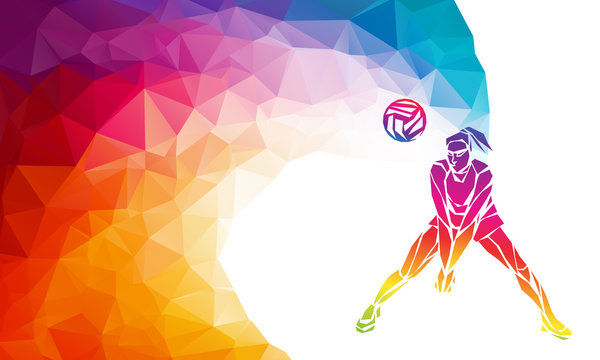 Volleyball player. Team sport vector polygonal banner