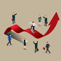 businessman skating on profit chart with isometric concept