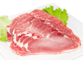 Sliced chilled pork loin with lettuce closeup
