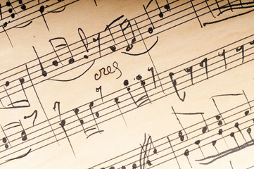 Old music sheet. Manuscript. Macro