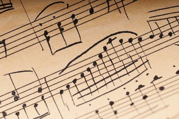 Old music sheet. Manuscript. Macro