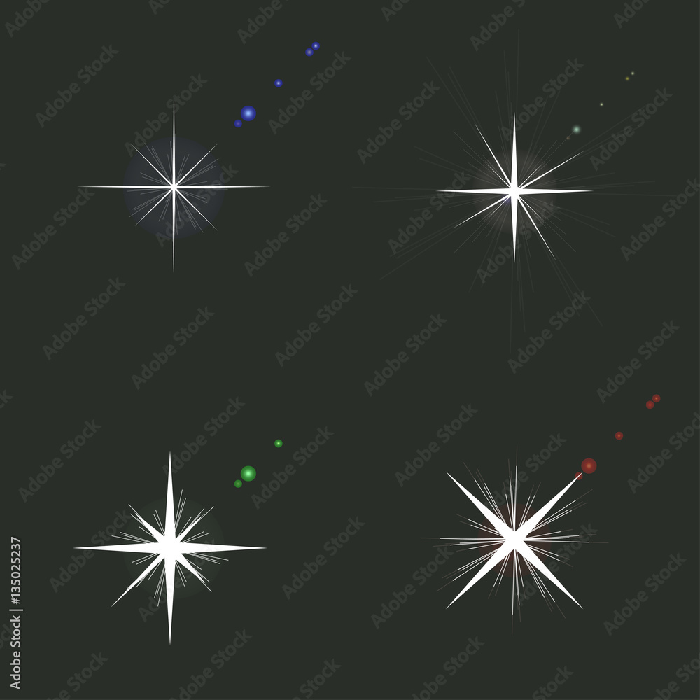 Poster set of sparkle lights. glowing light effect in different colors for decoration. vector illustration