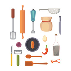 Vector Set Kitchen Utensils. cooking tools flat style. cook equipment isolated objects