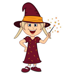 Funny witch, girl with halloween outfit cartoon