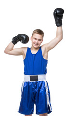 Young boxer sportsman in blue sport suit