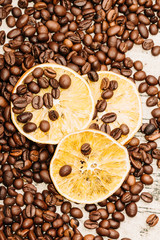 Dry Lemon Slices among coffee beans