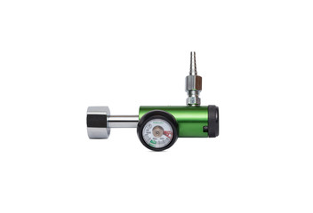 A green oxygen cylinder isolated on a white background